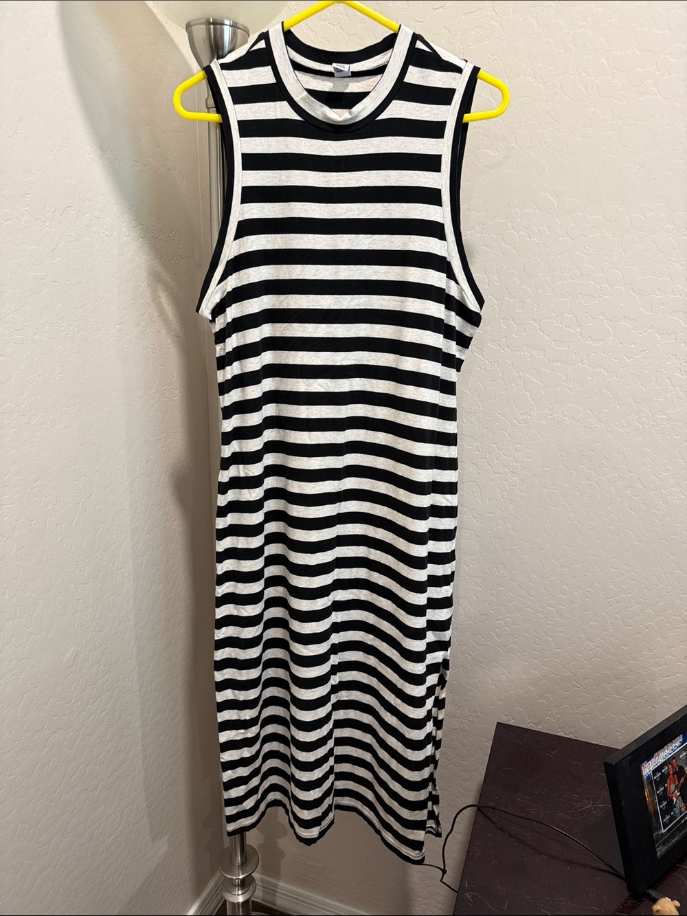 Old Navy Black and White Striped Sleeveless Midi Dress